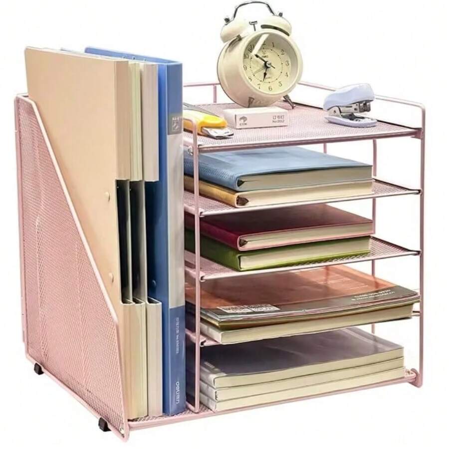 Multi-Layer File Organizer, Large Capacity Magazine, Stationery And Paper Storage Tray, Made Of Metal Mesh Material, Workspace Storage Accessory, Desktop File Holder, Suitable For Home, Office And School - Multiple Styles - View 1
