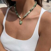 S SHOPBOHO 1pc Niche Colorful Natural Stone Handmade Beaded Collarbone Chain OT Clasp Zirconia Pendant Necklace - Natural Stone - View 7