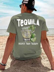 SU ER Men's Fashionable Printed Loose Short Sleeve T-Shirt | Exquisite Design | Summer Essential | Easy To Match, Showcasing Your Style - Olive Green - View 2