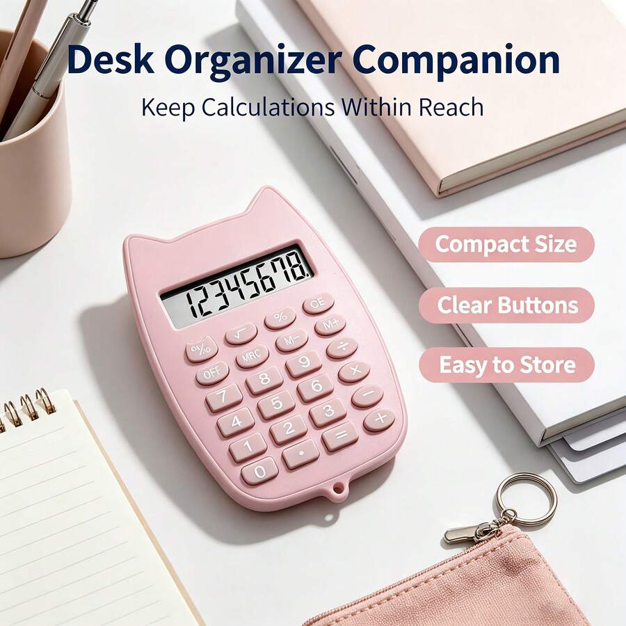 8-Digit Large Screen Cat Ear Mini Calculator, Equipped With Full Arithmetic Operations, Clear And Power On/Off Functions, Partitioned Independent Large Buttons With High Recognition, Compact And Easy To Store Body, Home Accounting, Classroom Exercises, Store Checkout Multi-Scenario Universal Calculation Tool - Battery Not Included - A - View 1