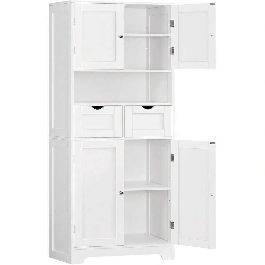 57.8" H Tall Bathroom Storage Cabinet With 4 Doors & 2 Adjustable Shelves, Freestanding Bathroom Cabinet With 2 Drawers, Kitchen Cabinets & Variant 1 - White 2 Drawers - View 1