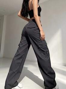 Women's Cargo Long Pants Spring Autumn Large Pockets Casual Sports Pants, Drawstring Waist, Multi-Pocket Design, Suitable For Outdoor Sports And Street Wear - Black - View 6