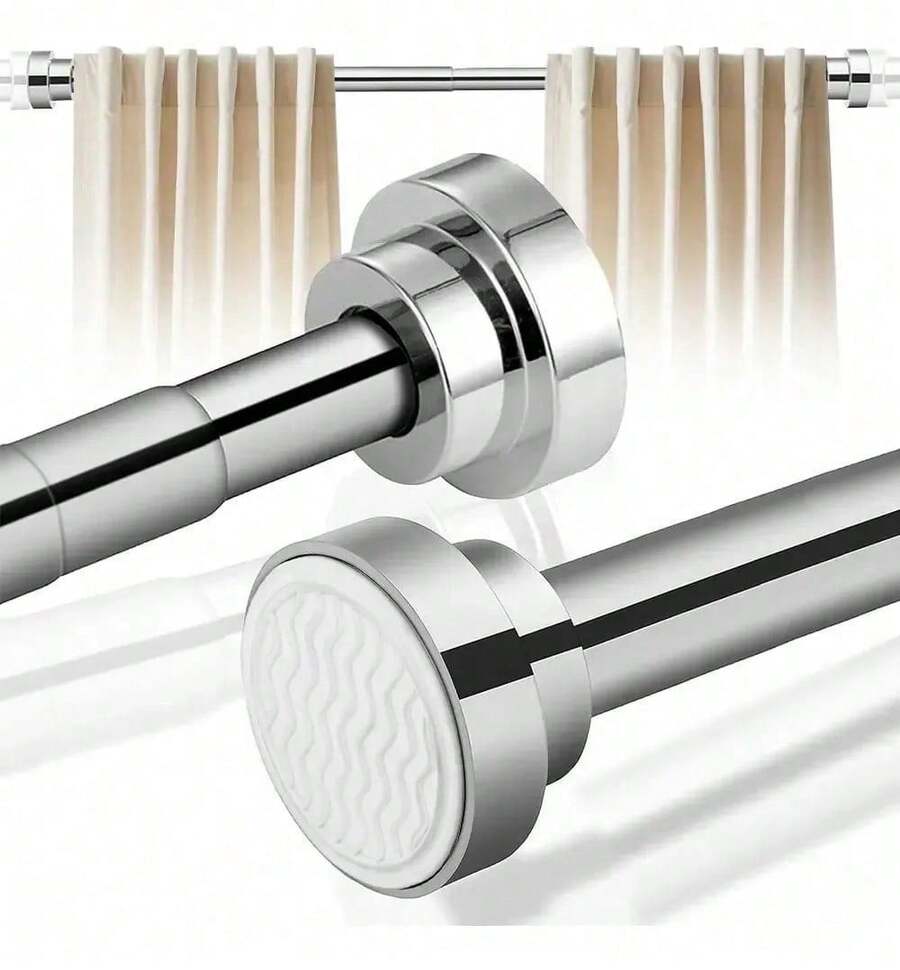 PEYMALERA 65-195 Adjustable Retractable Shower Curtain Rod - Silver - View 1