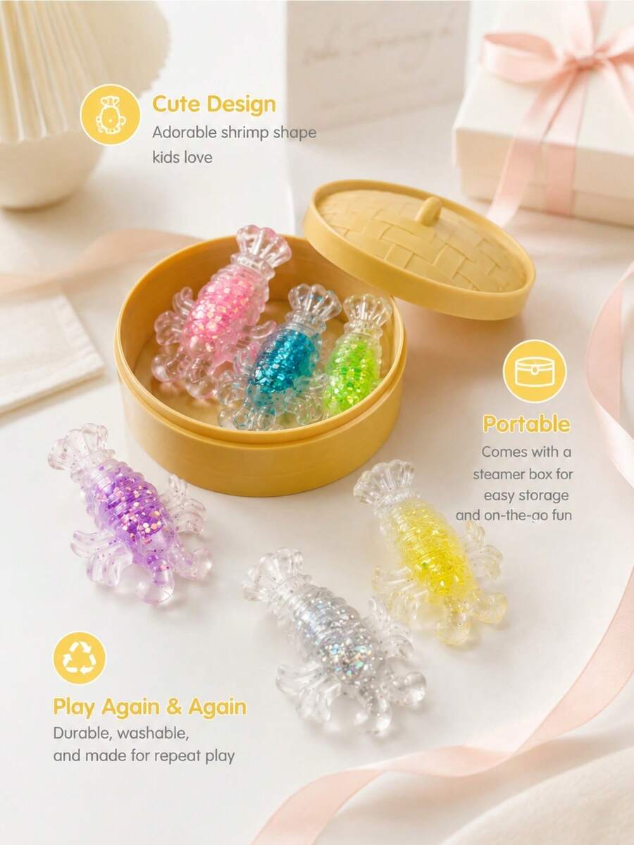 Juguete antiestrés de gelatina transparente y brillante con forma de cangrejo/langosta, estilo marisco, con estuche de vaporera tejida a juego, adorno de mesa con temática marina caprichosa, regalo atento para fiestas y vuelta al cole para coleccionistas de juguetes squishy. - Multicolor - Ver 1