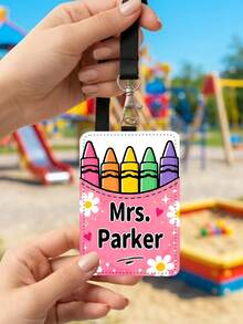 Custom Teacher Name Crayon Bucket Badge Holder,Rainbow Crayon Luggage Tag,Pocket Teacher Staff ID Card Cover,Teacher Appreciation Gift,Back To School - Multicolor - View 4