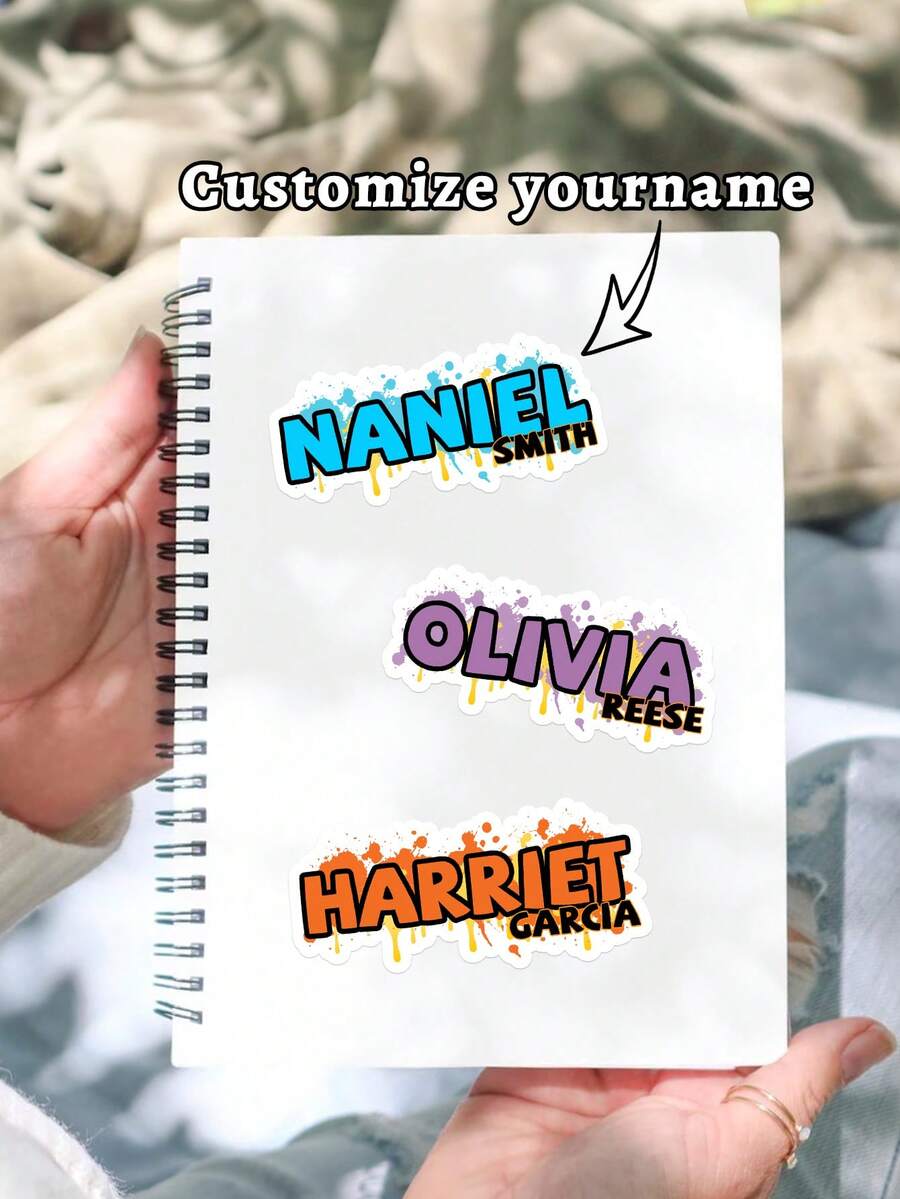 Custom Rainbow Gradient Name Stickers, Waterproof Vinyl Labels With Customizable Text, Removable Design With No Residue, Suitable For Water Bottles, Laptops, Notebooks And Other Daily Items - Multicolor - View 1