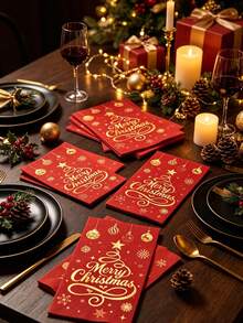 20pcs/1pc Christmas Themed Decorative Napkins, Disposable, With Faux Gold Lettering And Christmas Tree Pattern, Suitable For Christmas Party, Birthday, Themed Event, Vintage Party, Etc. - One Size Fits All - View 7