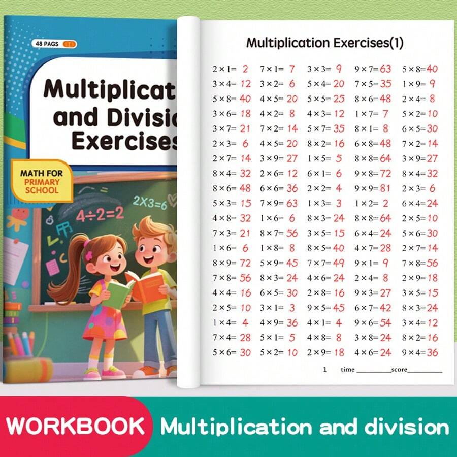 1pc, 9x9 Multiplication And Division Practice Workbook, Math Specialized Training, Multiplication Table Book, Calculation Book, Multiplication And Division Specialized Practice Exercise Book, Complete 9x9 Multiplication Mental Math Question Bank, Strengthen Arithmetic Calculation Ability, Great Gift For Holidays, Essential Math Workbook For Back To School Season, Dedicated Exercise Material For Home Calculation Ability Consolidation. - Multicolor - View 1