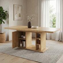 Extendable Dining Table 140/180 * 80 Cm, Suitable For 6-8 People, With Storage Space, Thickened Tabletop, Extendable Dining Table In Scandinavian Style, Oak Color - 駝色 - 查看 4