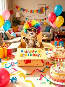Humorous Funny Standing Cat 3D Birthday Card Gift Box, Birthday Gift For Her/Him, Birthday Decoration Box With Writing Space On Back, Funny Birthday Card, Perfect Birthday Gift For Family And Friends - Multicolor - View 1