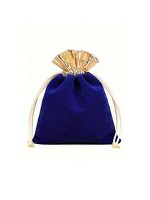 3pcs Black Red Burgundy Blue Valentine's Day Wedding Party Favor Plush Drawstring Gift Bags, Single-Sided Plush Gold Trim, Plush Packaging Bags With Straw And Earphone, Small Commercial Supplies - Multicolor - View 9