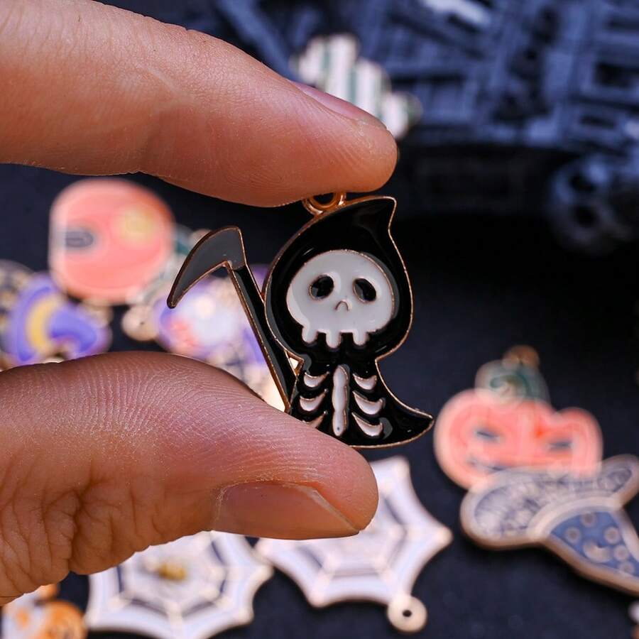 5/10/20pcs Enamel Ghost Pumpkin Bat Vampire Castle Pendants, Halloween DIY Jewelry Making Handmade Accessories