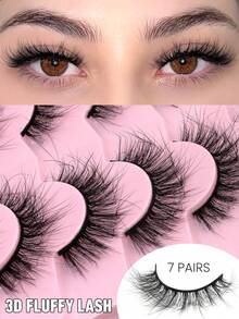 GROINNEYA 7 Pairs Thick Eyelashes Doll Eye Lashes Volume 5D False Lashes Fluffy Soft Faux Mink Eyelashes Criss Cross Natural Makeup Strip Lashes,Tail Elongated Eyelashes,Reusable Lash,For Date And Travel Essential,Party,Perfect For Everyday Wear - Black - View 7