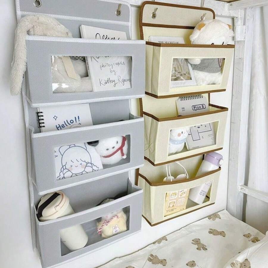 1pc Multi-Function Hanging Storage Bag, 3-Layer Hanging Storage Bag With Transparent Windows, Space-Saving Closet Organizer Suitable For Home, School, Bathroom, Bedroom, Kitchen, Dorm, RV, Storage & Organization, Travel Essential,Bedroom Room Decor,Back To School - Multicolor - View 1