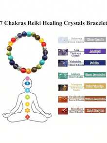 2pcs Chakra Healing Energy Bracelets, Yoga Balance Beads Bracelet With Volcanic Turquoise, Jewelry Gift Choice For Party Occasions - Multicolor - View 9