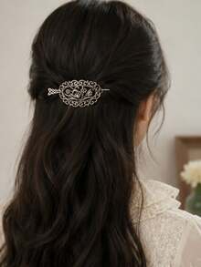1pc French Vintage Minimalist Hollow Floral Hair Stick Hair Accessory For Women - Multicolor - View 3