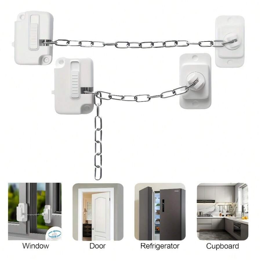 1pc Adjustable Window Security Lock - Self-Adhesive, No Drilling Installation, Durable Metal And Plastic Material, Suitable For Home Security, Ventilation And Privacy, Home Security Lock, Fashion Lock Design, Easy To Install Lock - White - View 1