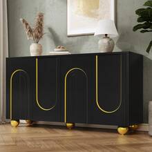Sideboard With 4 Drawers - Internal Shelves - Gold Metal Legs - 黑色 - 查看 6