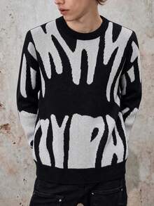 1pc Teen Boy Teenager Back To School Season Colorblock Casual Pullover Sweater Spring Autumn Winter - Black - View 4