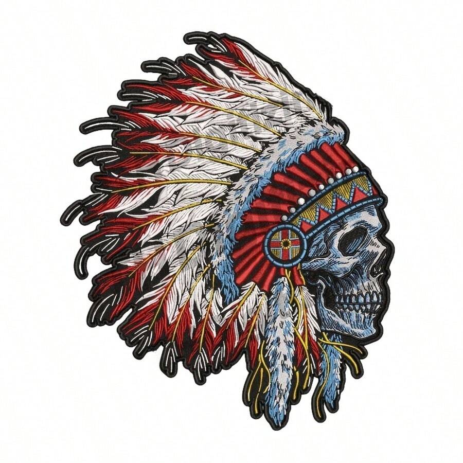 1pc Skull Chief Embroidered Patch, Personalized Style DIY Clothing Repair Fabric, Backpack Decoration Patch, Suitable For Jackets, Jeans, Hats, Backpacks, Etc.