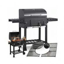 A Wheeled Barbecue Cart-Style Grill, Equipped With A Grill And Thermometer, Suitable For Upright Grilling, Camping, Gardening, And Picnics. Camping, Garden - Barbecue Grill - View 11