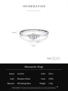 1pc D Color Moissanite Round Ring 925 Sterling Silver Shiny Stackable Thin Band Women's Daily Delicate Jewelry - Silver - View 7