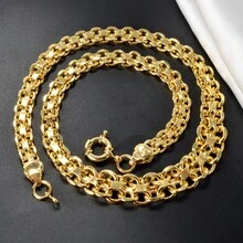 14K Gold Copper Thick Interlocking Chain Necklace, Heavy-Duty Vintage Men's Street Style Everyday Wear Jewelry - Gold - View 7