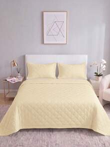 1pc Cooling Quilt, Bedspread, Bedding, Air Conditioning Blanket, Yellow Diamond Pattern, Room Decor, Breathable & Lightweight, Ultra Soft & Comfortable, Suitable For Single/Double/Queen/King Size Bed, Suitable For Home And Dorm, Pillow And Pillowcase Not Included, Machine Washable - Yellow - View 10