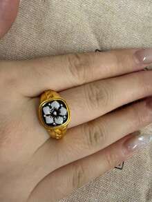 1pc Niche Fashion Minimalist Micro-Inlaid Zirconia Double Layer Purple Water Drop Open Ring Full Rhinestone Letter Open Ring Personalized Luxury Versatile Design Ring - Gardenia Ring - View 2