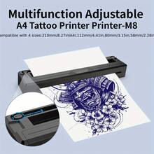 MAIBAFANG Portable A4 Thermal Printer For Tattoo And A4 Printing, USB Charging Function, Includes 6 Tattoo Transfer Papers And 6 A4 Thermal Papers, App Connectivity And Wireless Connection, Compatible With The 1500 MAh Battery (USB Charging Function), Ideal For Tattoo Artists And Beginners, For Note-Taking, Learning, Office And Travel. - Black - View 8