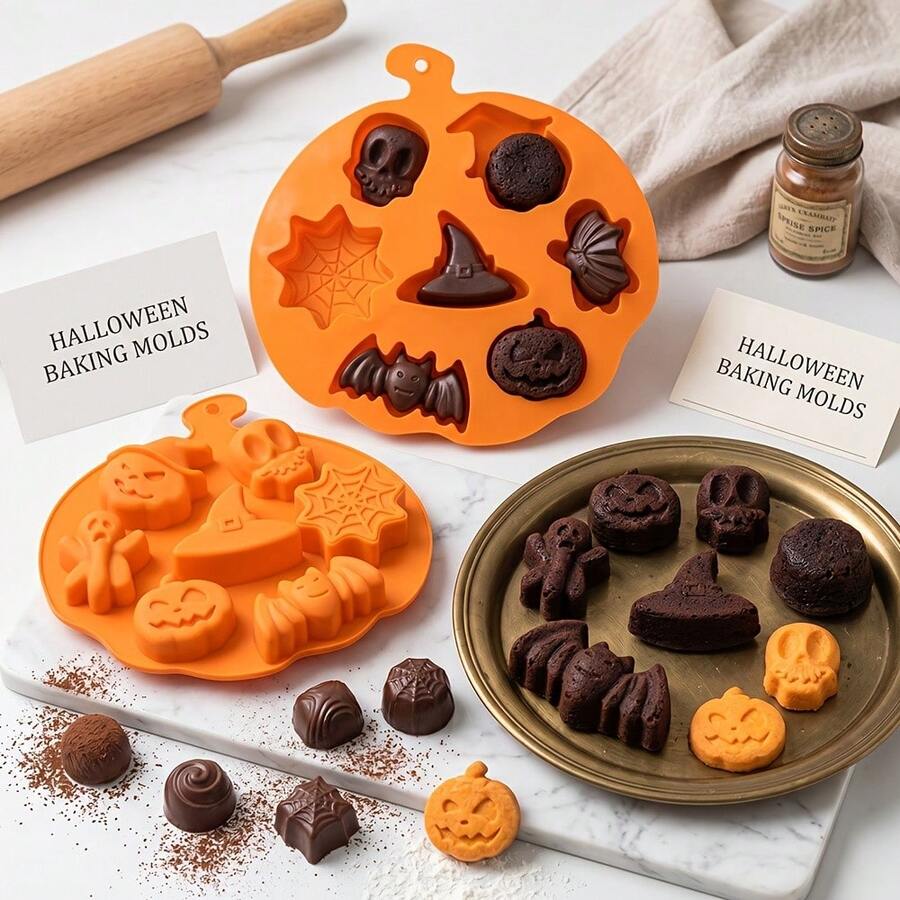 1pc Pumpkin & Spider Web Shaped Silicone Baking Mold, Multi-Purpose Silicone Mold For Chocolate, Mousse, Pudding, Jelly, Reusable DIY Cake Decoration Accessory, Ideal Home Kitchen Handmade Supplies For Daily Gatherings And Baking Parties