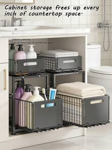 Under Sink Organizer, Pull Out Cabinet Storage Rack,Adjustable Under Sink Rack,Sliding Drawer Caddy,Kitchen Bathroom Storage Basket, Under Cabinet Organizer,Cleaning Supplies Storage Rack,Two Tier Under Sink Storage - Multicolor - View 9