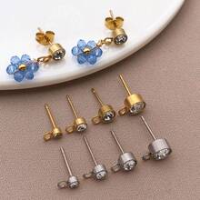 2Pcs 14/15/16mm Stainless Steel Gold Color Zirconia Stud Earrings Post With Hook For DIY Earring Making Jewelry Findings Wholesale - Multicolor - View 4