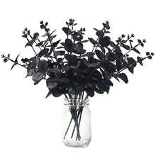 1/3PCS Artificial Eucalyptus Stems Bouquet White Faux Silk Eucalyptus Leaves With 4 Branches Real Touch Leaf Stem For Vase Wedding Home Party Decor Table Centerpiece DIY Flower Arrangements - Black - View 1