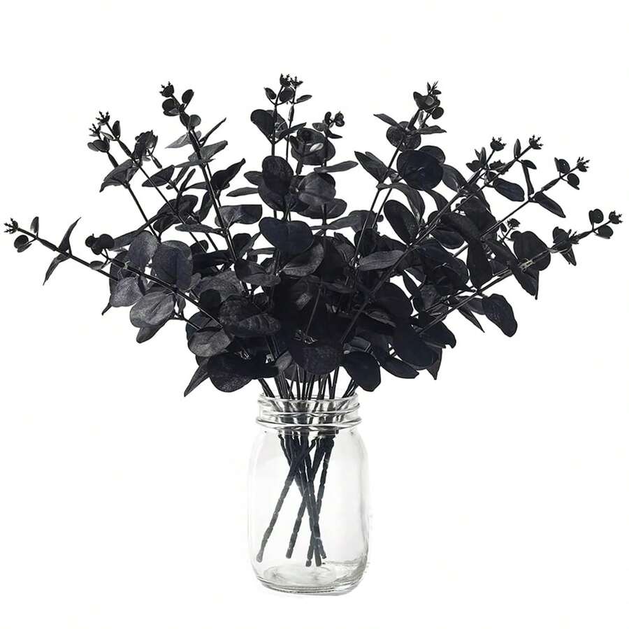 1/3PCS Artificial Eucalyptus Stems Bouquet White Faux Silk Eucalyptus Leaves With 4 Branches Real Touch Leaf Stem For Vase Wedding Home Party Decor Table Centerpiece DIY Flower Arrangements - Black - View 1