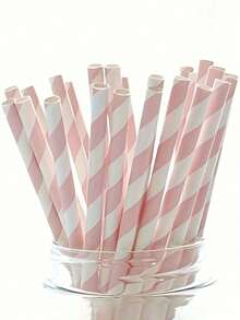 25/100pcs Light Blue/Pink Striped Straws, Beverage Straws, 6mm Diameter, Cute Cartoon Striped Paper Straws, 197mm Length - Perfect For Birthday Parties, Weddings And Anniversaries, Mother's Day - View 6