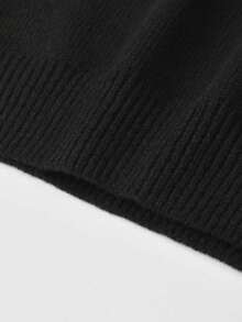 Korean Style Minimalist V-Neck Loose Fit Versatile Slouchy Solid Color Sweater - Black - View 10