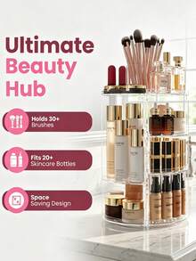 360 Degree Rotating Desktop Storage Rack, Acrylic Cosmetic Organizer Box Suitable For Lipstick, Skincare, Makeup Display Rack, Suitable For Vacation, Beach, Bathroom, Bedroom And More Scenes, Large Capacity - Storage Rack - View 6