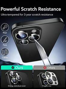 3pcs Camera Lens Protector Film For 18Pro/18Promax/17/17 Pro/17 Pro Max/17 Air/16 Pro Max/16/16 Pro/16 Plus/15 Pro Max/15/15 Pro/15 Plus/14 Pro Max/14 Pro/13 Pro Max/12/11, Glossy, Compatible With Protective Case, Screen Protector, 9H Tempered Glass Camera Cover Screen Protector Film Metal Ring Decorative Accessory (CD Texture Black) - Black - View 5