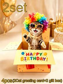 Humorous Funny Standing Cat 3D Birthday Card Gift Box, Birthday Gift For Her/Him, Birthday Decoration Box With Writing Space On Back, Funny Birthday Card, Perfect Birthday Gift For Family And Friends - Multicolor - View 9