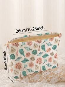 Bolsa de almacenamiento de cosméticos portátil con estampado de conchas marinas, impresión de doble cara, bolsa de maquillaje con cremallera para viajes, organizador multifuncional de artículos de tocador - Multicolor - Ver 3