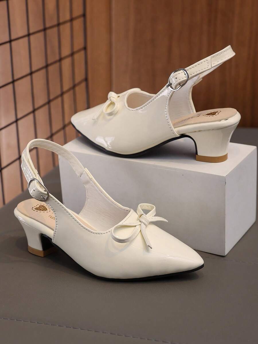 Girls' Shiny Pointed Toe Adjustable Buckle High Heel Sandals, Vintage Elegant High Heels, Flower Girl Party Princess Shoes
