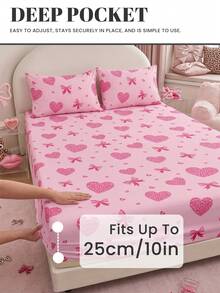 1pc Fitted Sheet, Dorm Bedding, Romantic Bow Knot Mattress Protector, Bed Cover, Cozy Room Decor, Back To School, Lightweight Skin-Friendly Breathable, Ultra Soft Anti-Pilling, Fits Twin/Full/King/Queen, All Season, Pillowcase Not Included, Machine Washable - Multicolor - View 5