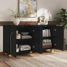 Sideboard With 4 Drawers - Internal Shelves - Gold Metal Legs - 黑色 - 查看 9