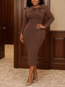 Women's Elegant Casual Vacation Elegant Party Date Office Commute Short Sleeve Lapel Button A-Line Midi Dress, Spring/Summer - Coffee Brown - View 2