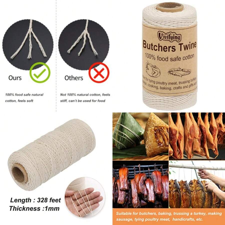 Butchers Twine, 328 Feet 3Ply Cotton Bakers Twine, Food Cooking String For Tying Meat, Making Sausage, Trussing Turkey, Roasting And Packing Beige - Beige - View 1