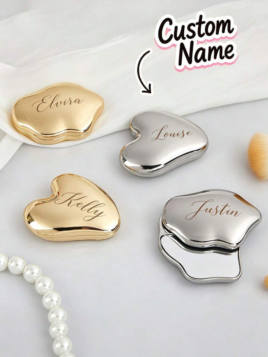 Personalized Cloud-Shaped Portable Makeup Mirror, Customized Silver Engraved Pocket Mirror, Bridesmaid Wedding Women's Handbag Mirror, Customized Bridesmaid Gift, Engraved Pocket Mirror - Multicolor - View 1