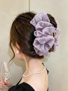 1pc Women's Solid Color Glossy Bubble Satin Ribbon Hair Claw Clip, Elegant Fashionable Hair Clip, Suitable For Daily Use (Hair Claw Length 13cm-15cm) - Multicolor - View 10