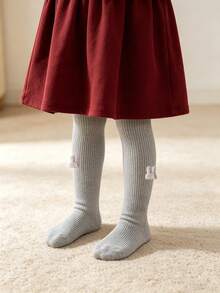 4 Pairs Baby Girls Vertical Stripe Rabbit & Cat Pattern Leggings Tights, Solid Color, Casual Versatile, Suitable For All Seasons, Back To School - Multicolor - View 7