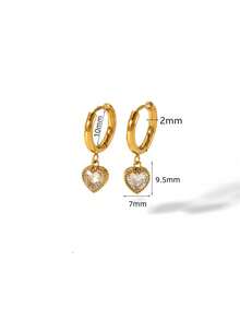 Stainless Steel Waterproof Fade-Resistant Mini Small Cute White Zirconia Heart-Shaped Hoop Earrings Suitable For Women's Daily Wear - Gold - View 4